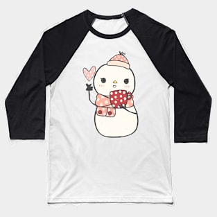 Kawaii Christmas snowman with coffee Baseball T-Shirt